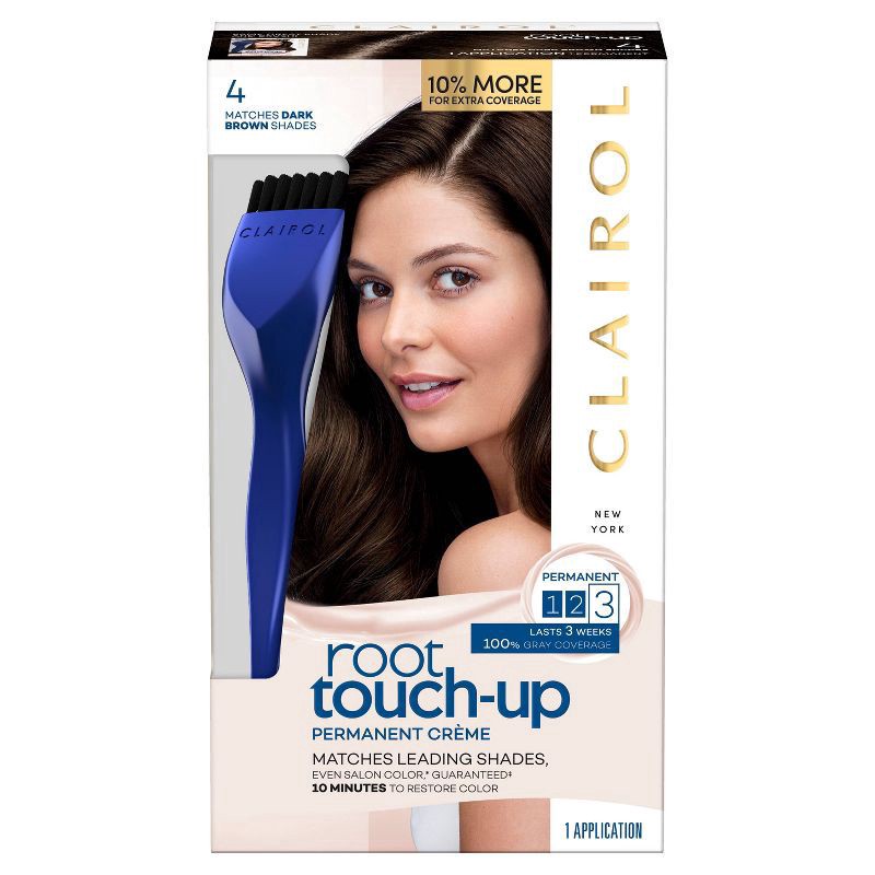 slide 1 of 9, Clairol Root Touch-Up Permanent Hair Color - 4 Dark Brown - 1 kit, 1 ct
