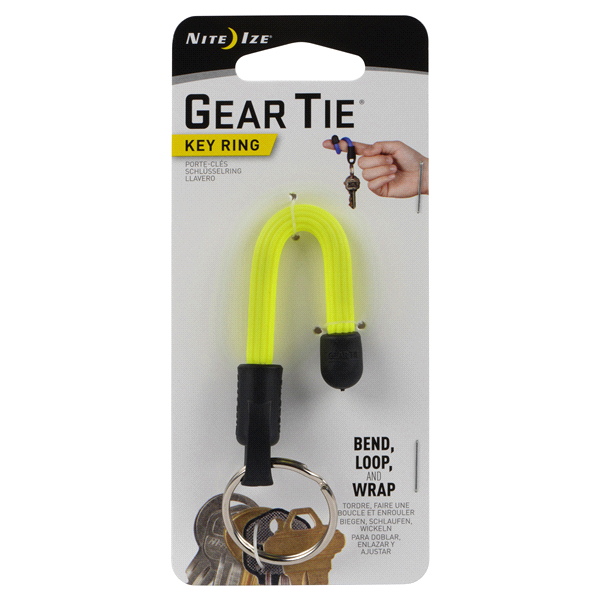 slide 1 of 3, Gear Tie Key Ring - Neon Yellow, 1 ct