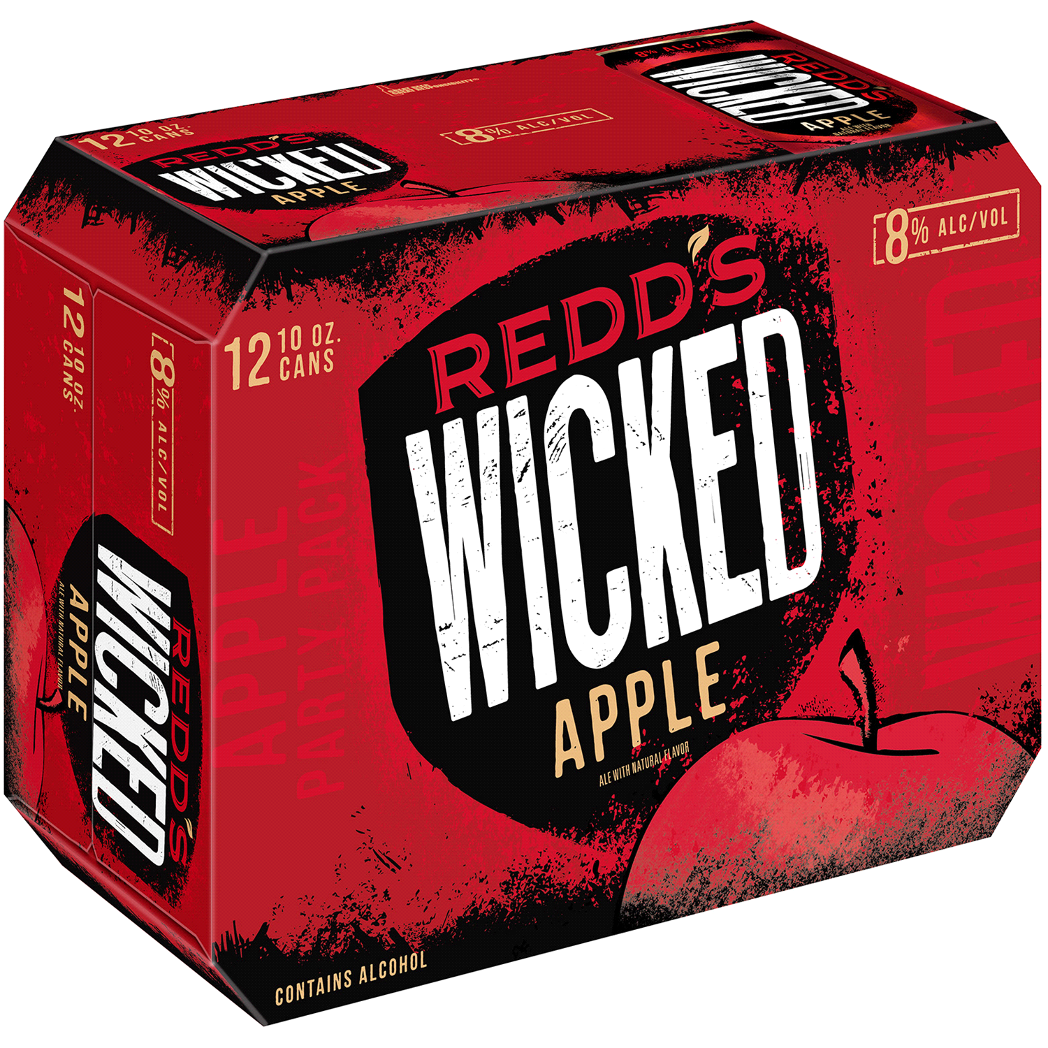 slide 2 of 3, Redd's Wicked Apple There's Wicked Within. Born from the seed of Redd's, Wicked is the refreshingly hard ale that is brewed with bold fruit flavor. At 8% ABV, Wicked turns up the dial on real fruit flavor for an intensity that starts strong and finishes smooth for ultimate r, 240 oz