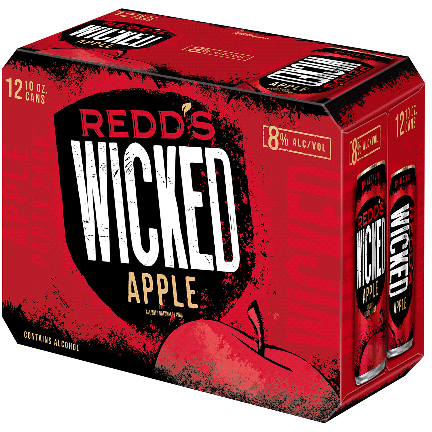 slide 3 of 3, Redd's Wicked Apple There's Wicked Within. Born from the seed of Redd's, Wicked is the refreshingly hard ale that is brewed with bold fruit flavor. At 8% ABV, Wicked turns up the dial on real fruit flavor for an intensity that starts strong and finishes smooth for ultimate r, 240 oz