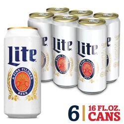 Miller Lite American Light Lager Beer, 4.2% ABV, 6-pack, 16-oz beer cans