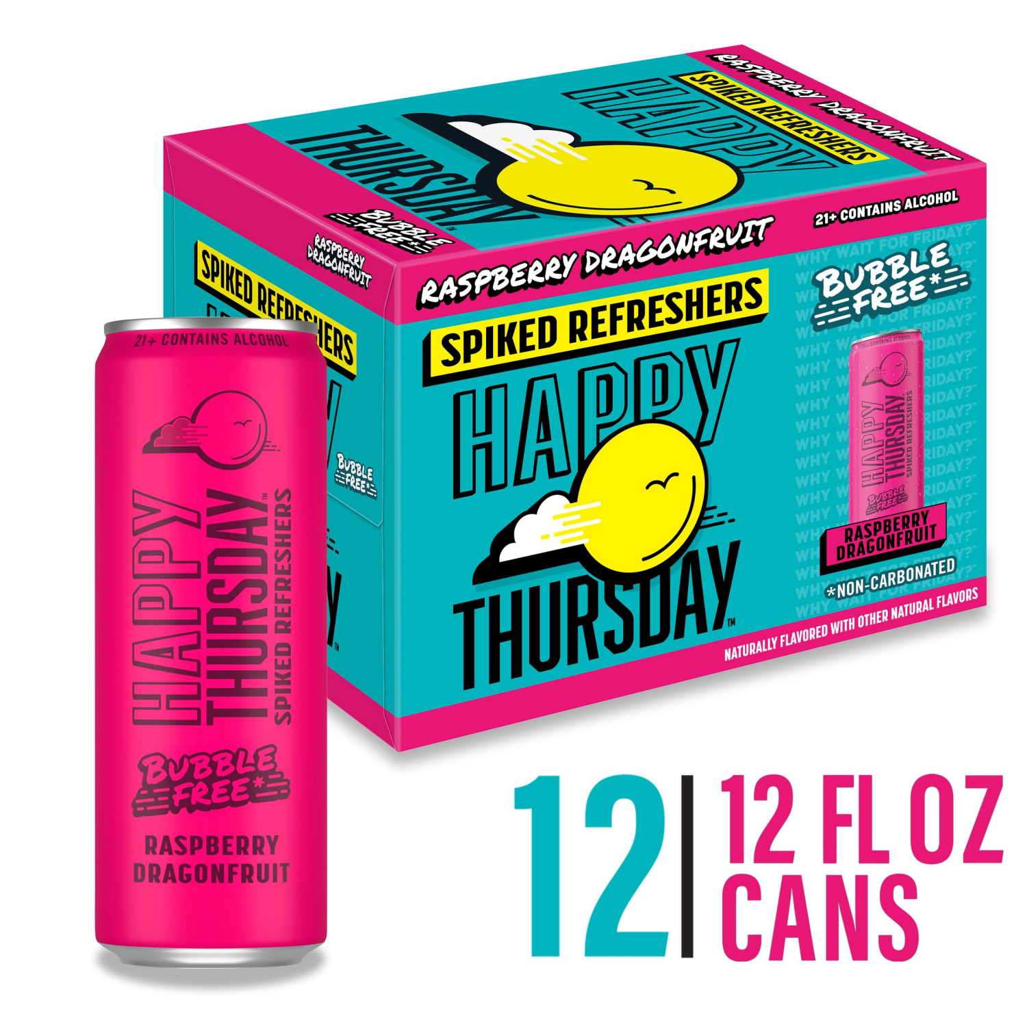 slide 1 of 1, Happy Thursday Raspberry Dragonfruit Spiked Refreshers 12 - 12 fl oz Cans, 12 ct