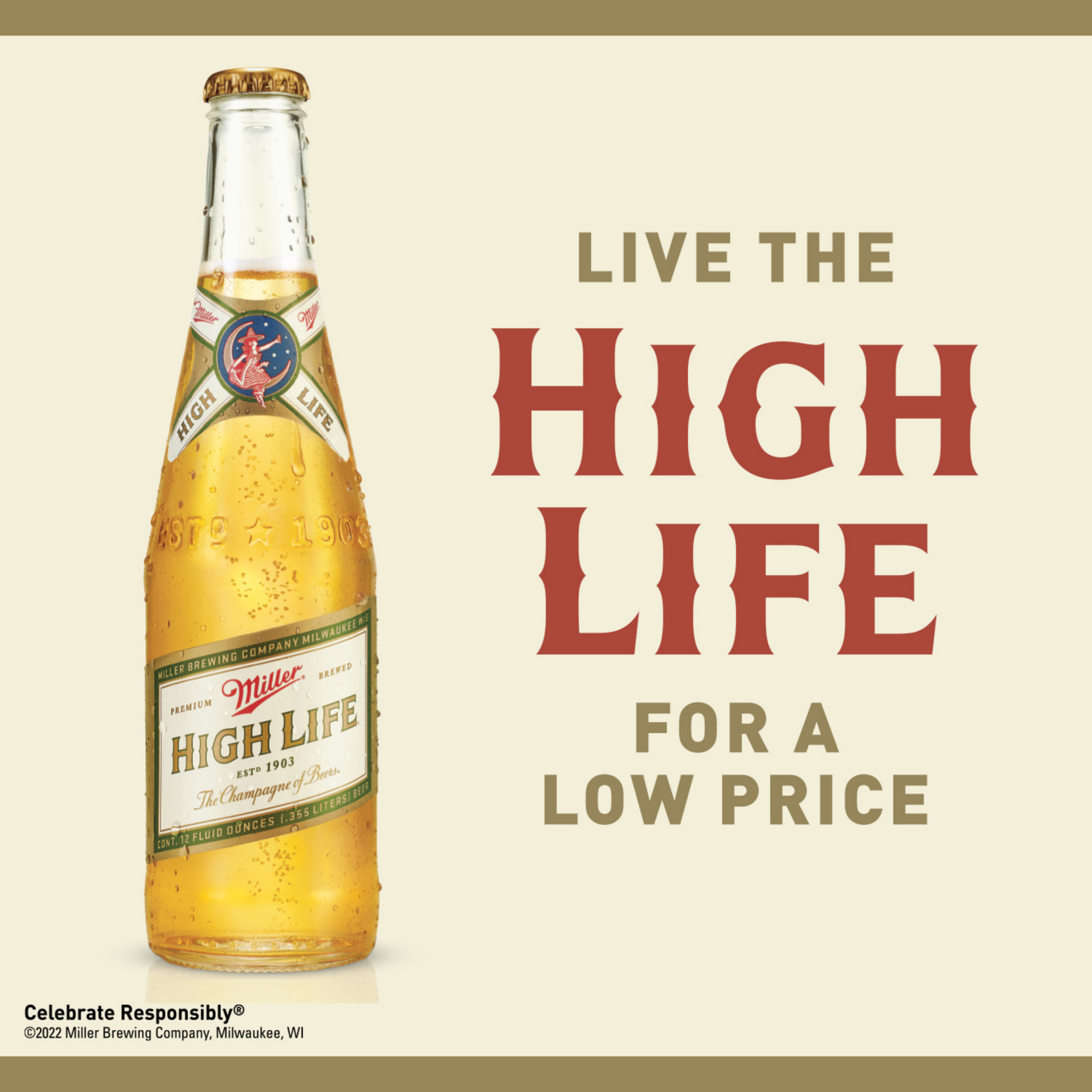 slide 3 of 4, Miller High Life American Lager Beer, 4.6% ABV, 12-pack 12-oz. beer bottles, 12 oz