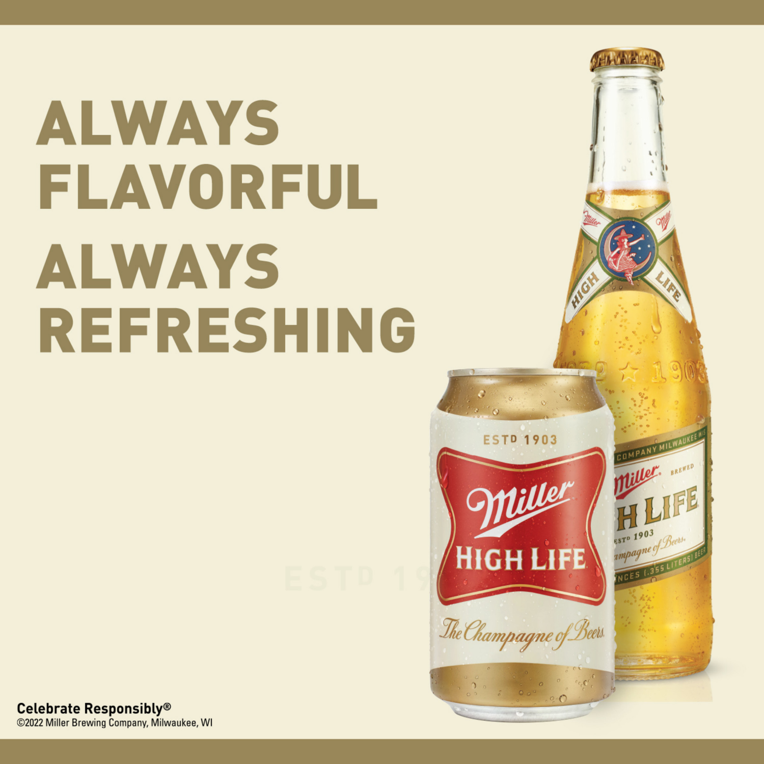 slide 4 of 4, Miller High Life American Lager Beer, 4.6% ABV, 12-pack 12-oz. beer bottles, 12 oz