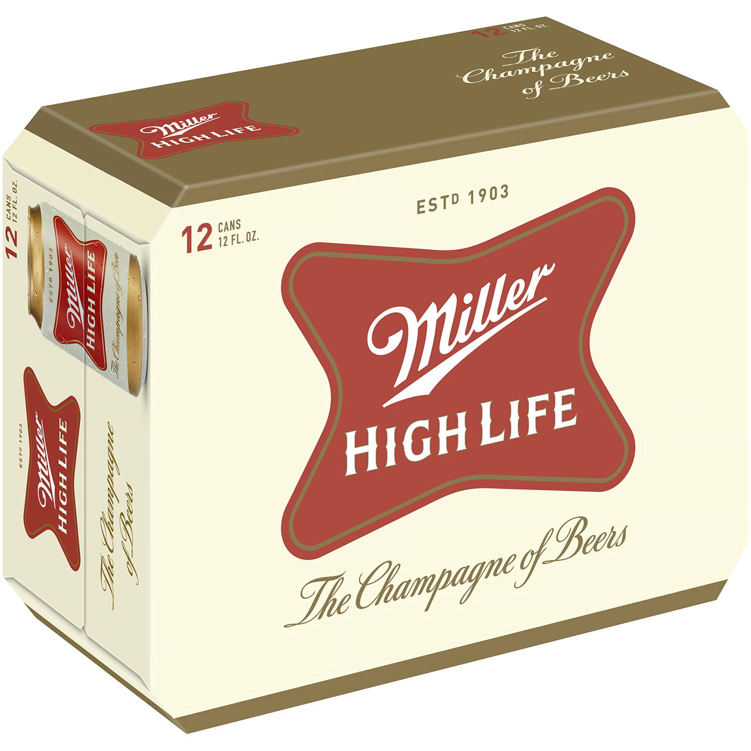 slide 2 of 3, Miller High Life American Lager Beer, 4.6% ABV, 12-pack, 12-oz. beer cans, 12 oz