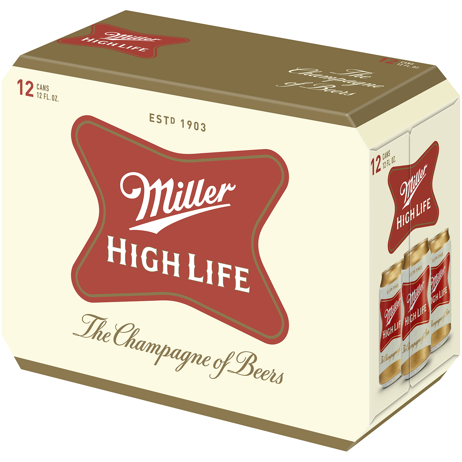 slide 3 of 3, Miller High Life American Lager Beer, 4.6% ABV, 12-pack, 12-oz. beer cans, 12 oz