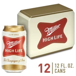 Miller High Life American Lager Beer, 4.6% ABV, 12-pack, 12-oz. beer cans