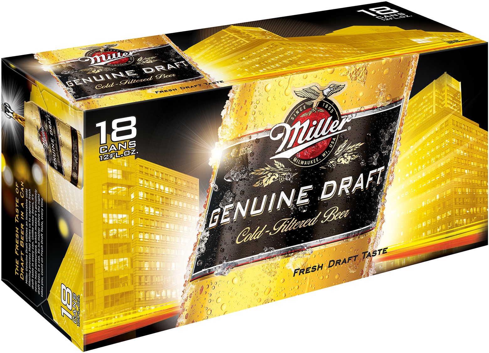 slide 4 of 6, Miller Genuine Draft, 18 pk, 12 oz cans, 4.6% ABV, 18 ct; 12 oz