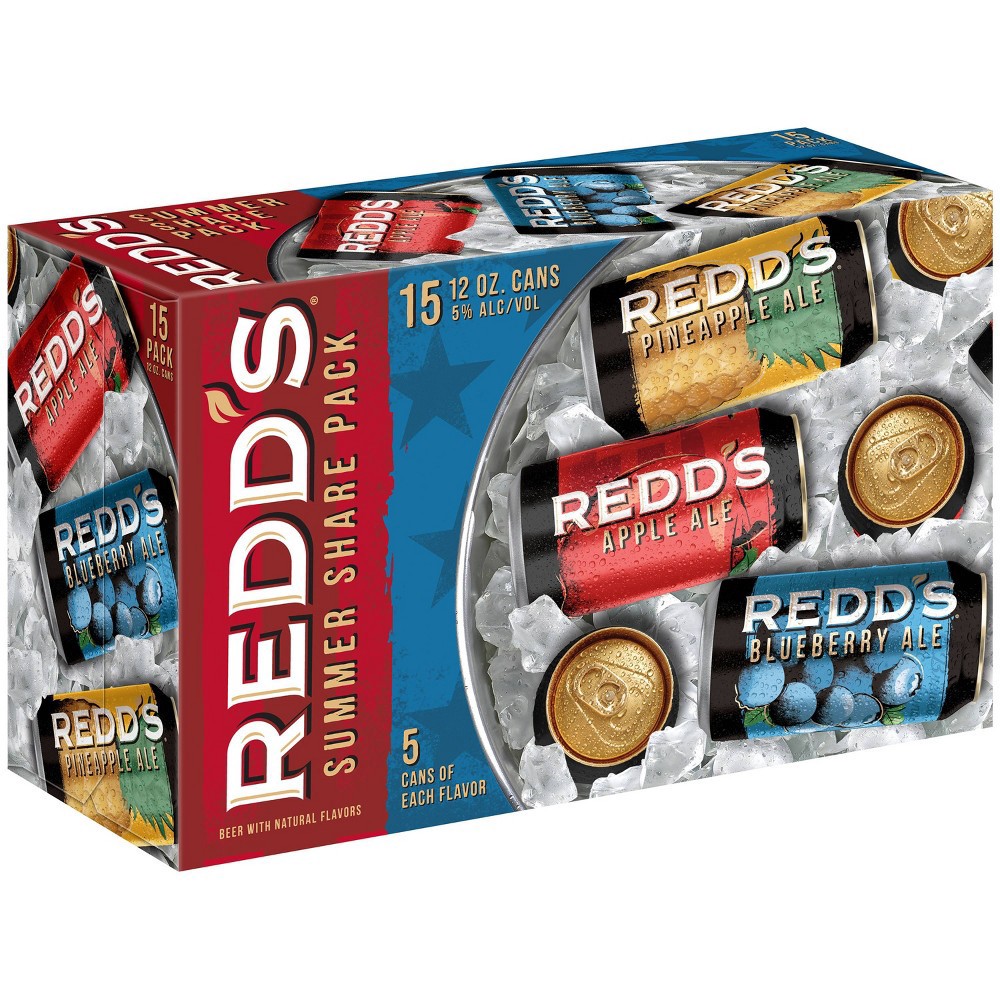 slide 3 of 3, Redd's Variety Pack Redd's Hard Apple Variety Pack Ale Beer, 15 Pack, 12 fl. oz. Cans, 5% ABV, 12 fl oz