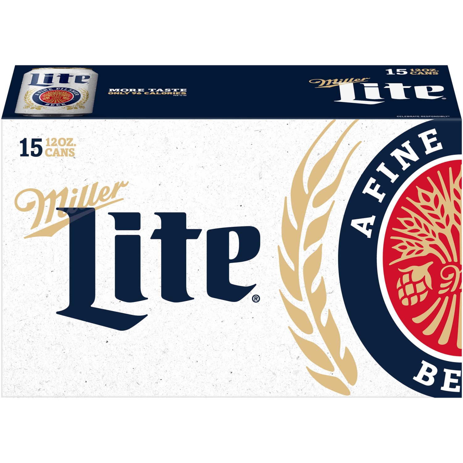 slide 1 of 5, Miller Lite American Light Lager Beer, 4.2% ABV, 15-pack, 12-oz beer cans, 15 oz