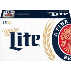 Miller Lite American Light Lager Beer, 4.2% ABV, 15-pack, 12-oz beer cans