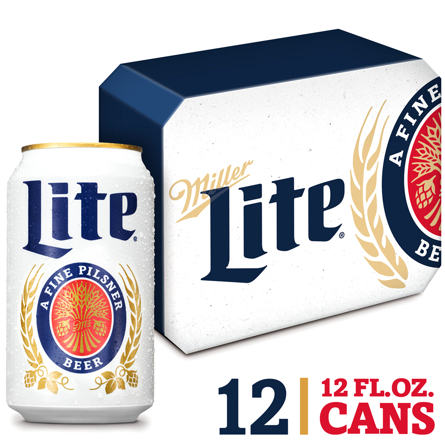 slide 1 of 5, Miller Lite American Pilsner Light Lager Beer, 4.2% ABV, 12-pack, 12-oz. beer cans, 12 oz