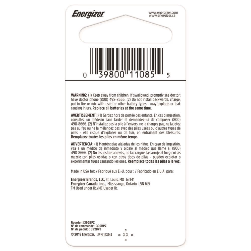 slide 3 of 6, Energizer Silver-oxide 392 Button Batteries, 1 ct