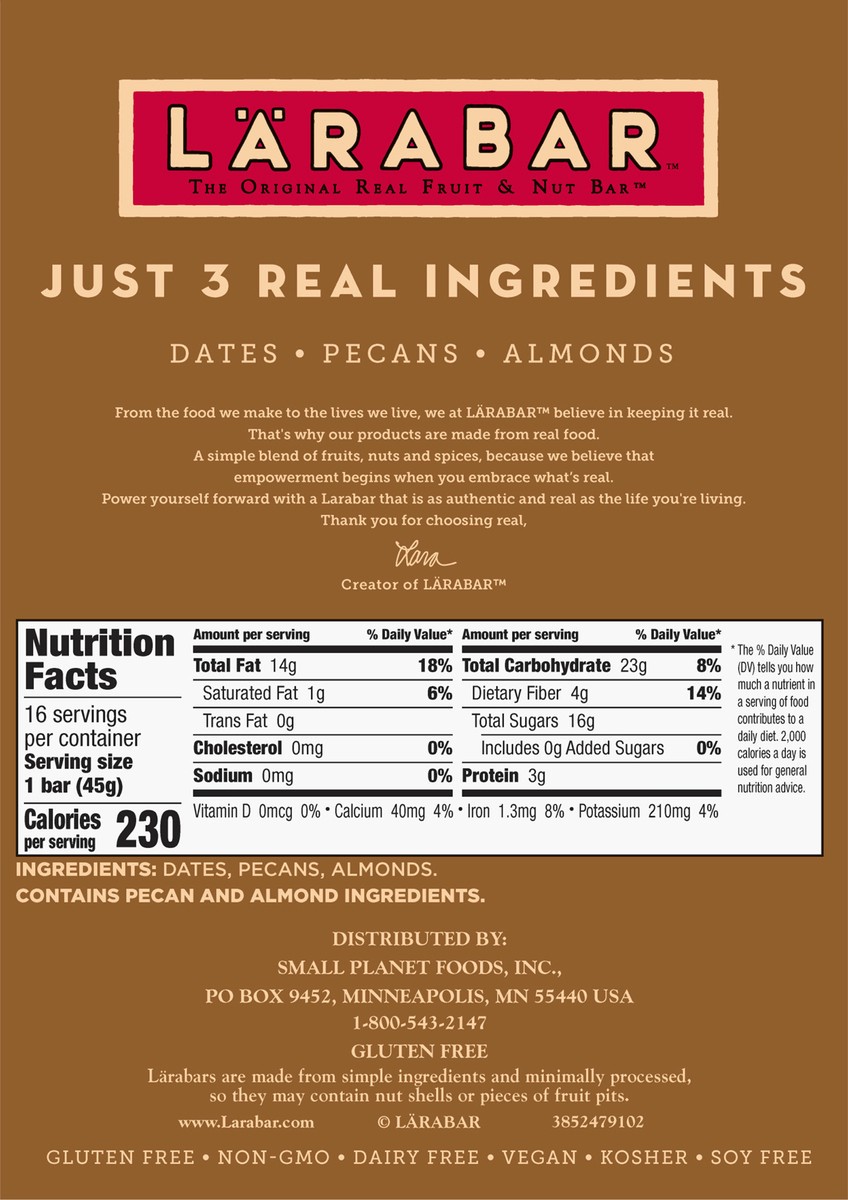 slide 12 of 13, LÄRABAR Pecan Pie, Gluten Free Vegan Fruit & Nut Bars, 16 Ct, 16 ct