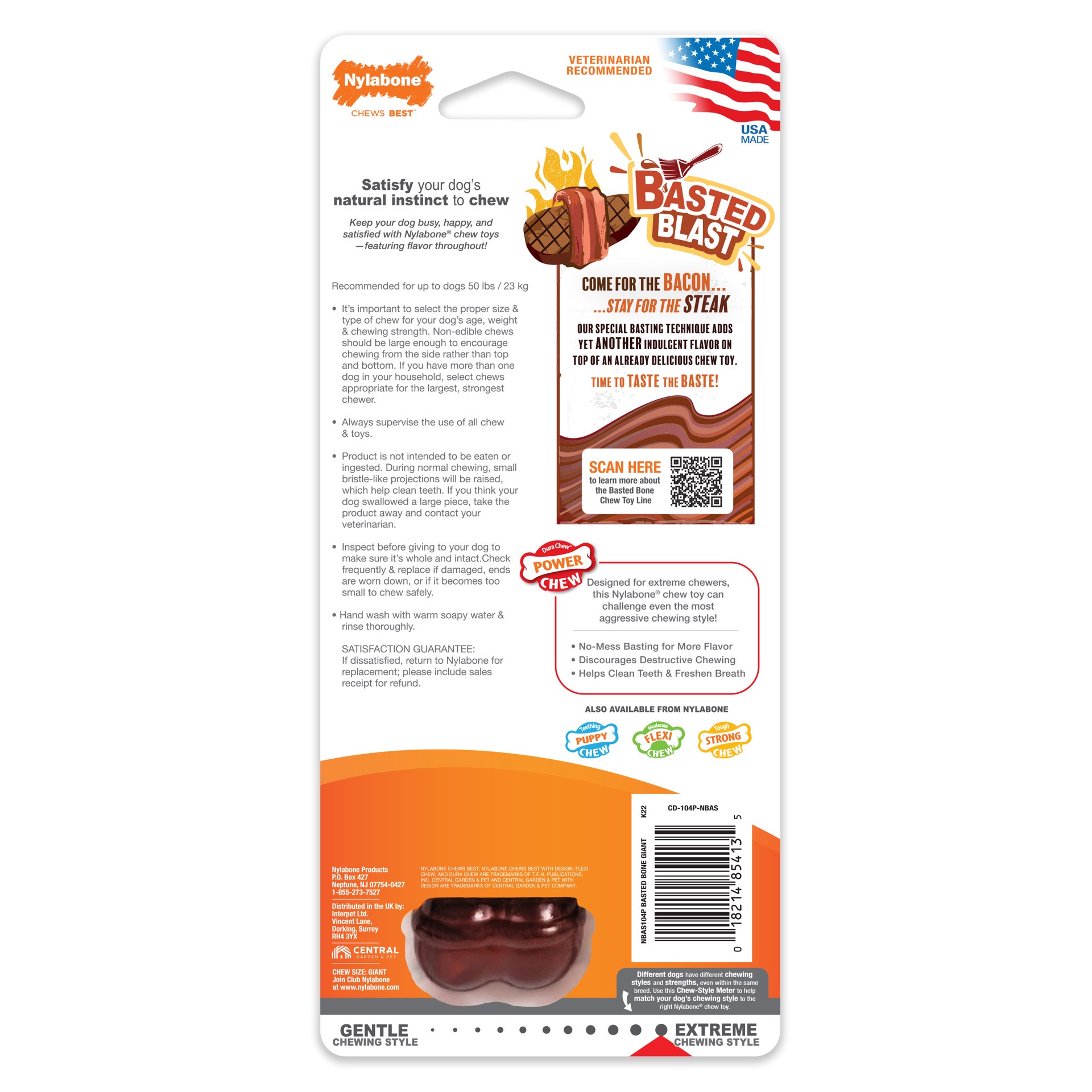 slide 2 of 10, Nylabone Power Chew Basted Blast Dual Flavored Dog Chew Toys Large/Giant - Up to 50 lbs.(1 Count), 1 ct