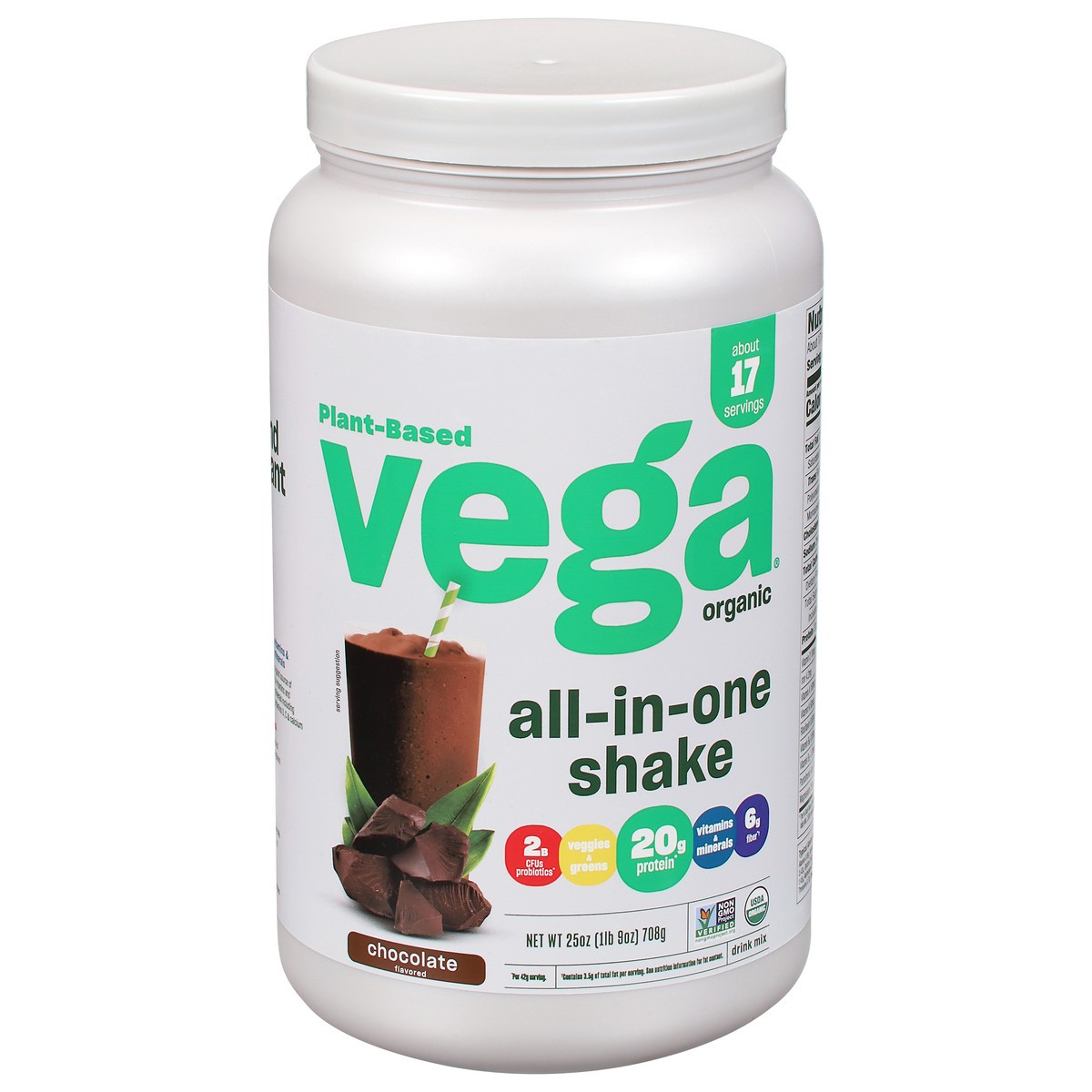 slide 1 of 6, Vega Plant-Based Organic Chocolate Flavored All-In-One Shake 25 oz, 30.9 oz