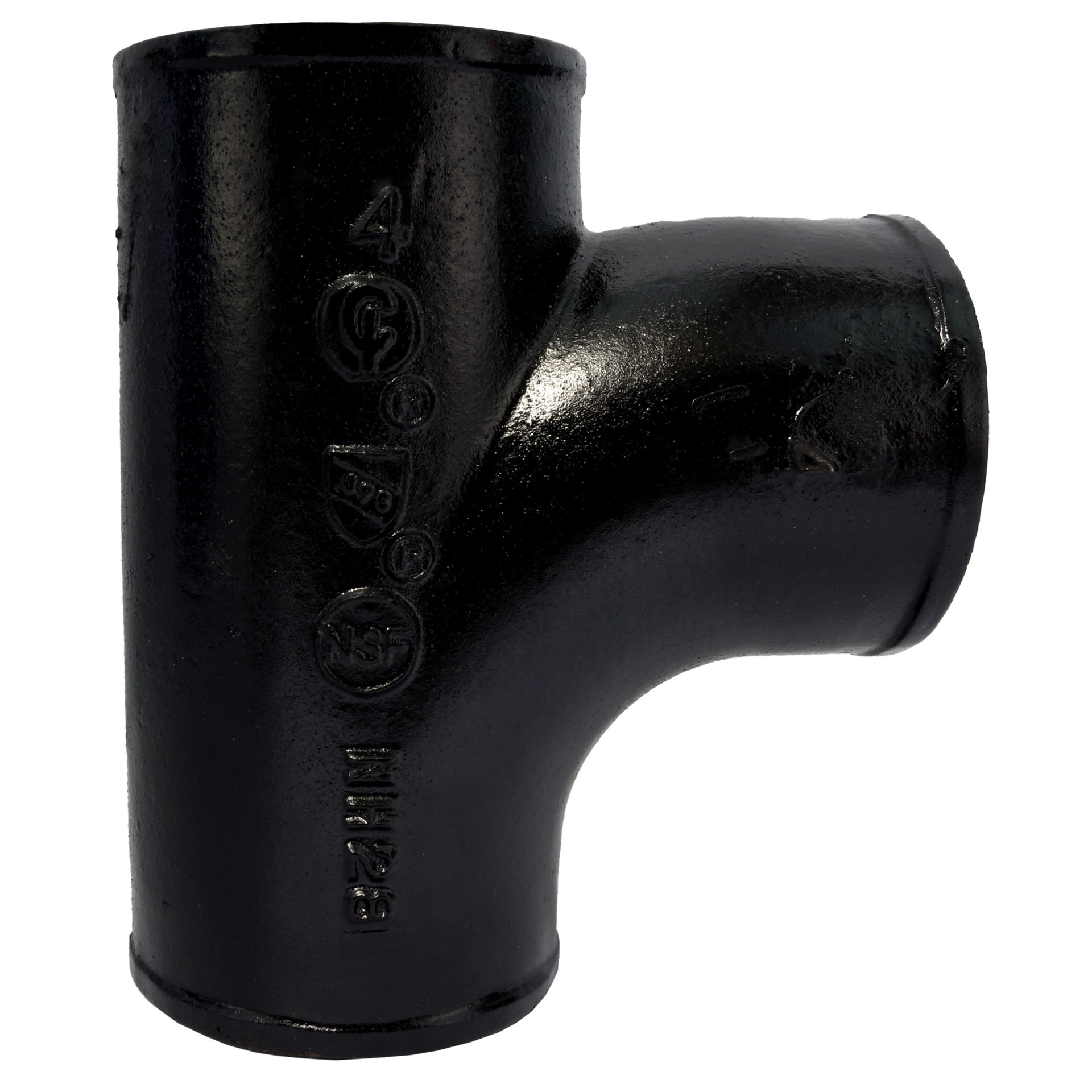 slide 4 of 6, Charlotte Pipe 4-in Black Cast Iron Sanitary Tee Pipe Fitting for DWV Applications, NSF Listed, ASTM A74 Approved, No Hub, High Temperature Resistance, 1 ct