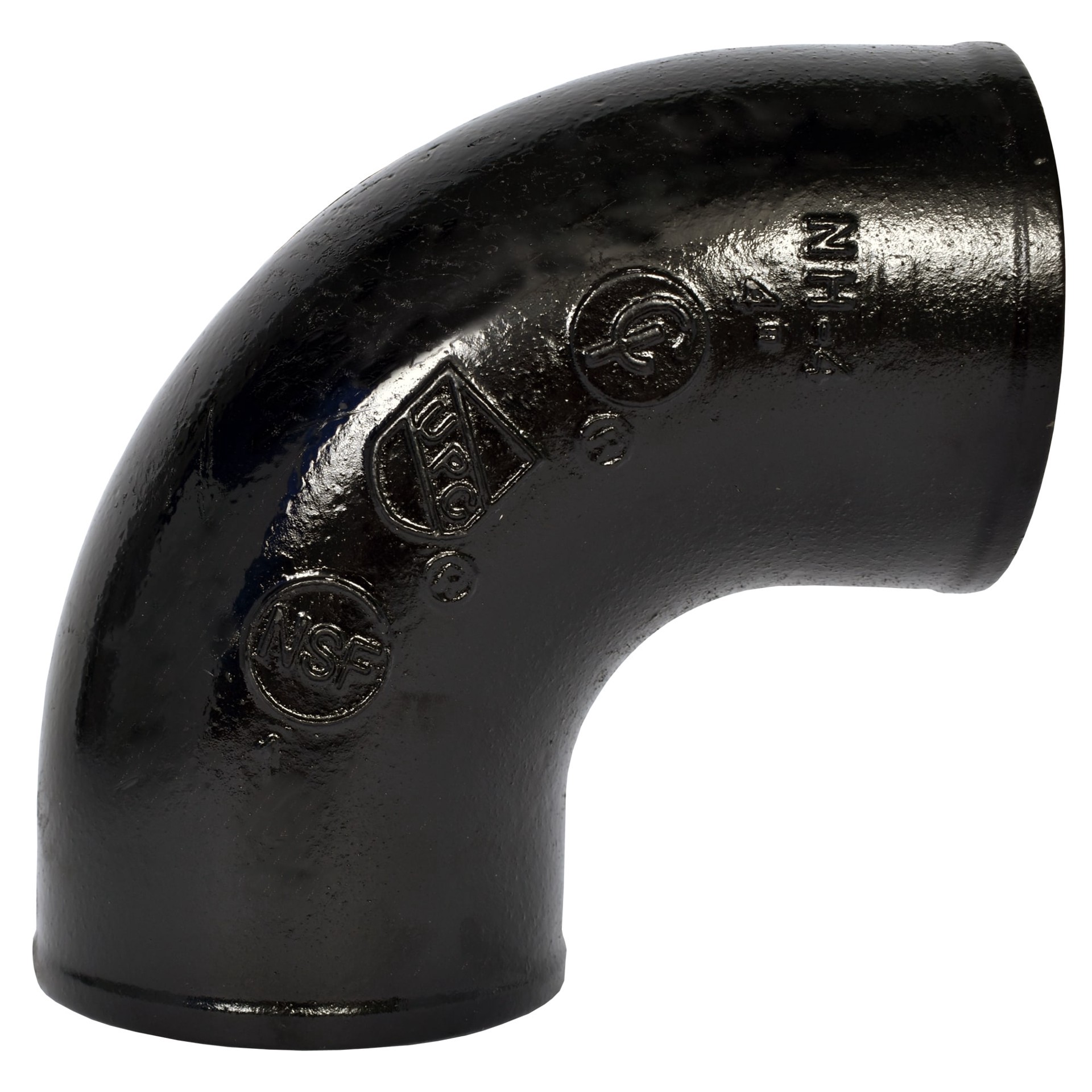 slide 4 of 6, Charlotte Pipe 4-in Black Cast Iron Quarter Bend Pipe Fitting for DWV Applications, NSF Safety Listed, ASTM A74 Approved, 1 ct