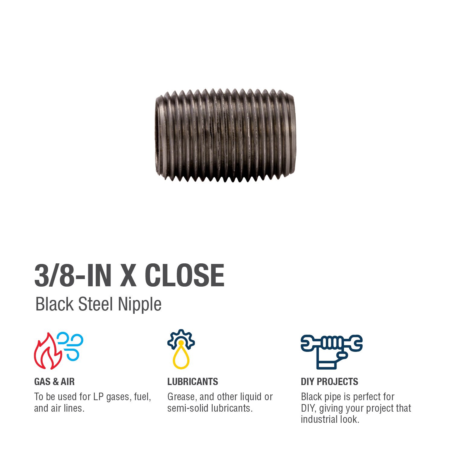 slide 4 of 6, RELIABILT 3/8-in x Close Black Nipple, 1 ct