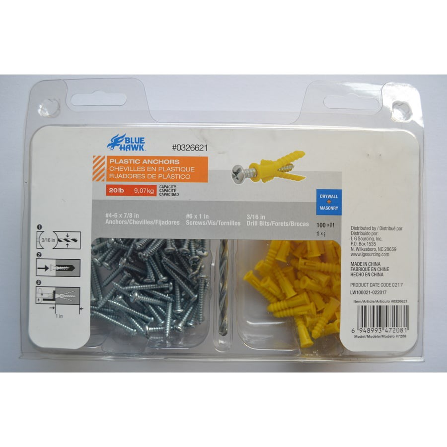 slide 3 of 3, Blue Hawk 20-lb 3/16-in x 7/8-in Concrete Anchors (100-Pack), 1 ct