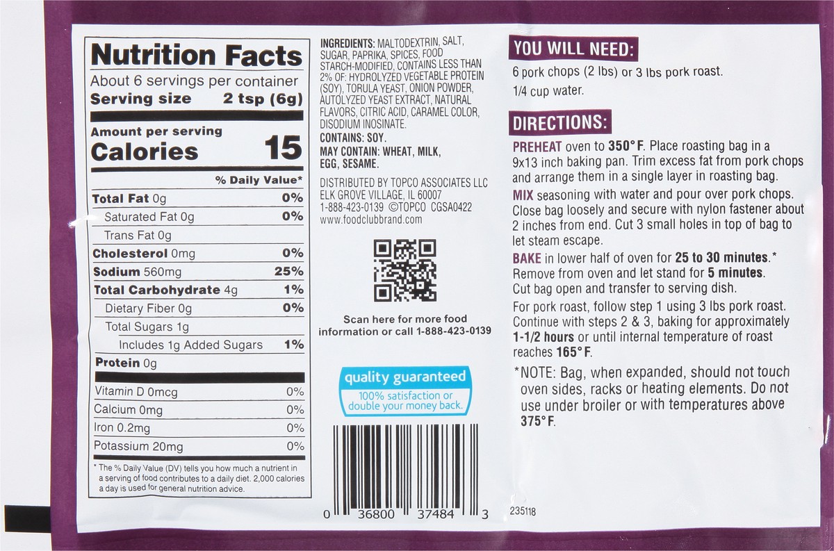 slide 5 of 9, Food Club Pork Chops Seasoning, 1.25 oz