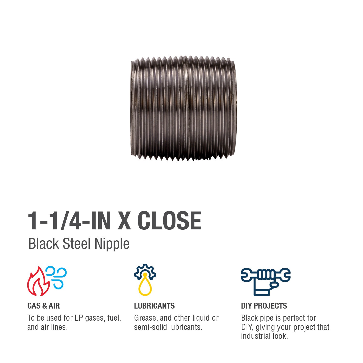 slide 4 of 6, RELIABILT 1-1/4-in x Close Black Nipple, 1 ct