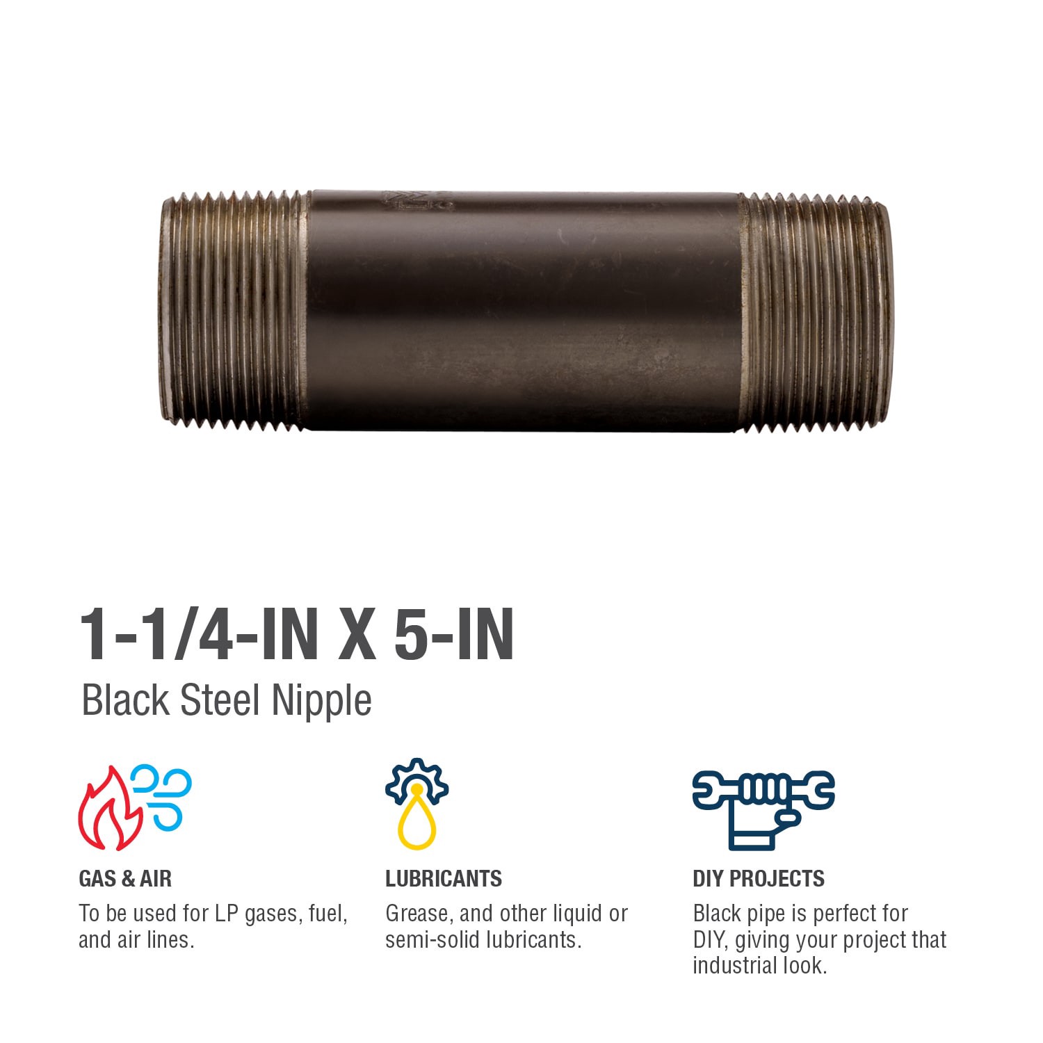 slide 4 of 6, RELIABILT 1-1/4-in x 5-in Black Nipple, 1 ct