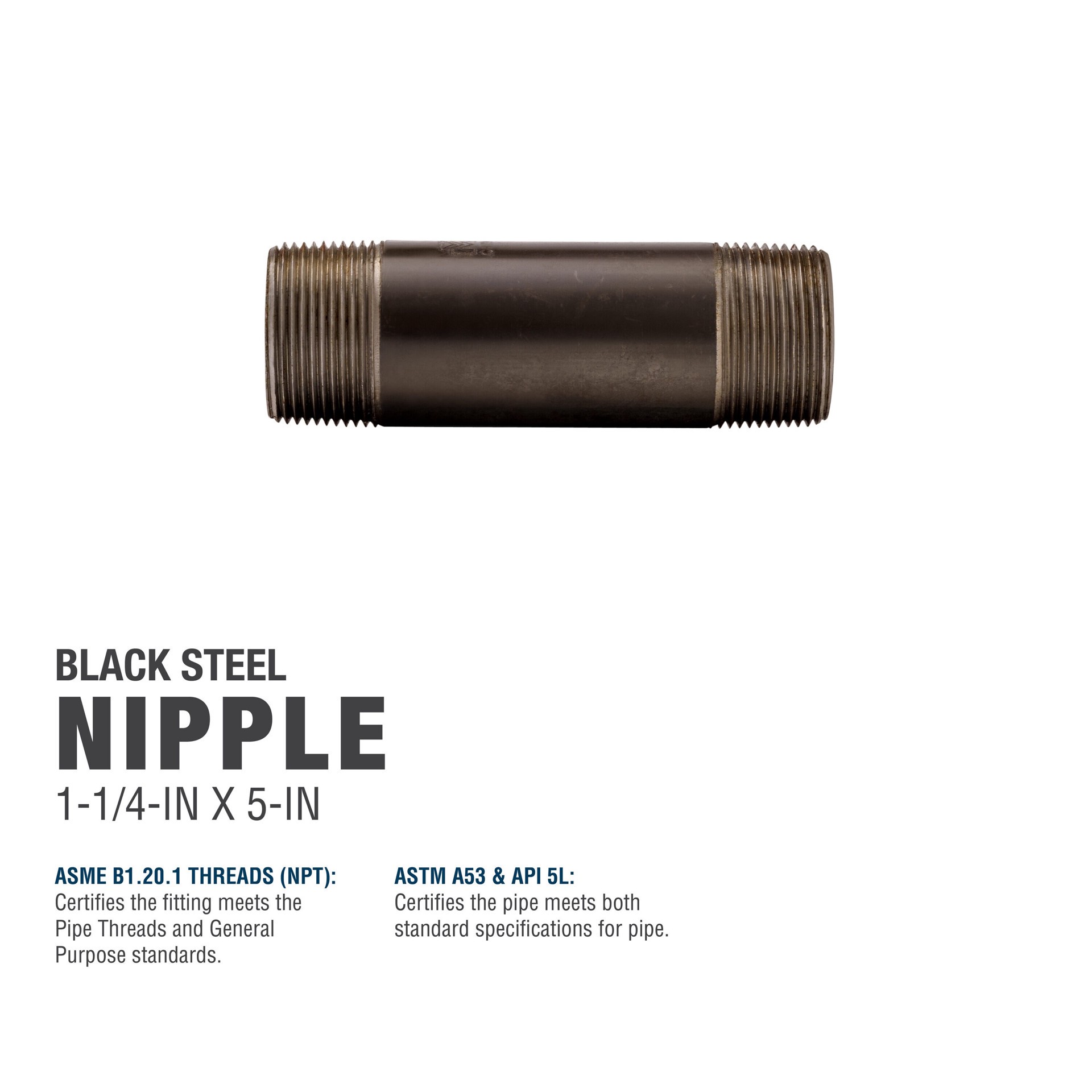 slide 5 of 6, RELIABILT 1-1/4-in x 5-in Black Nipple, 1 ct
