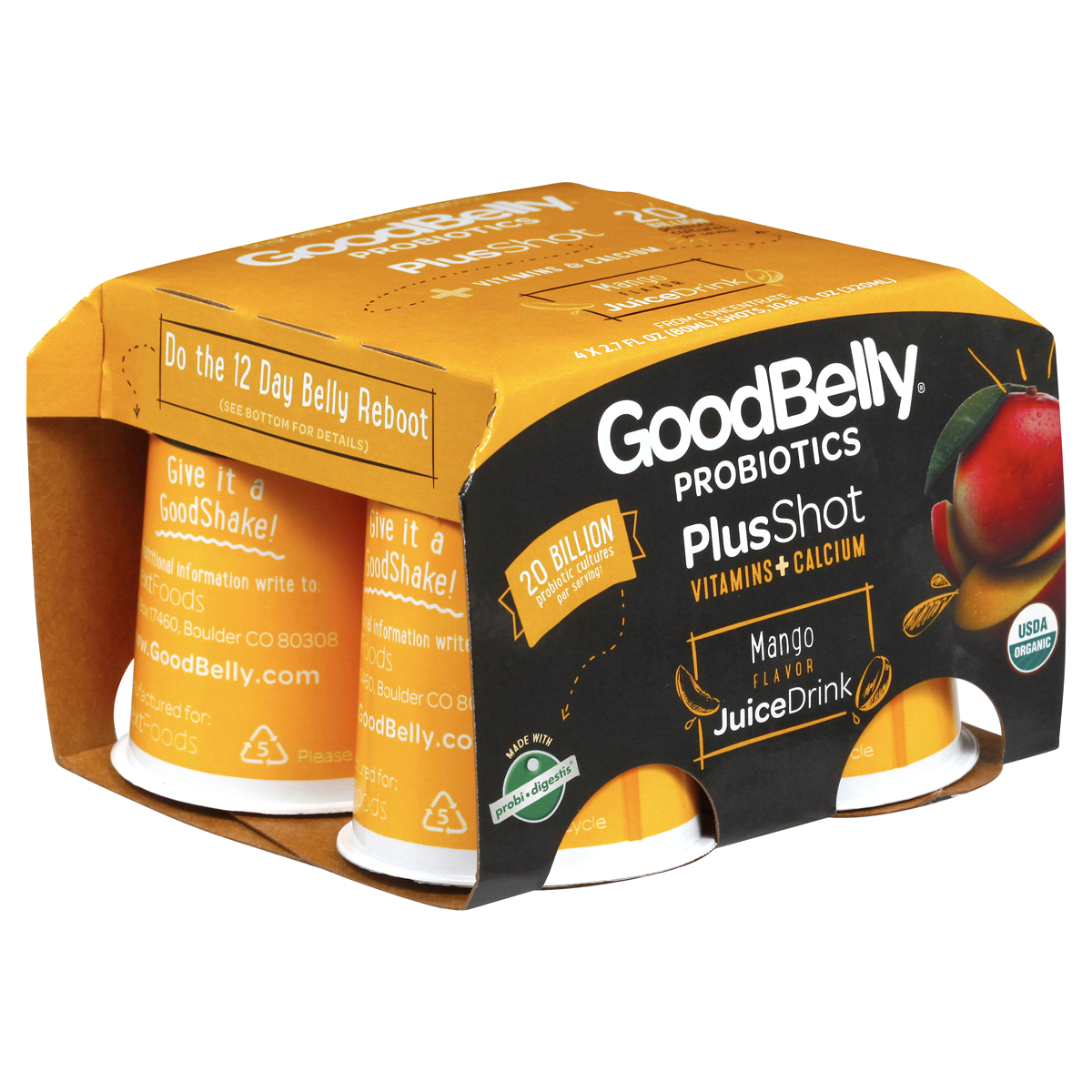 slide 6 of 8, GoodBelly Probiotics Mango Flavor Juice Drink 4 ea, 4 ct