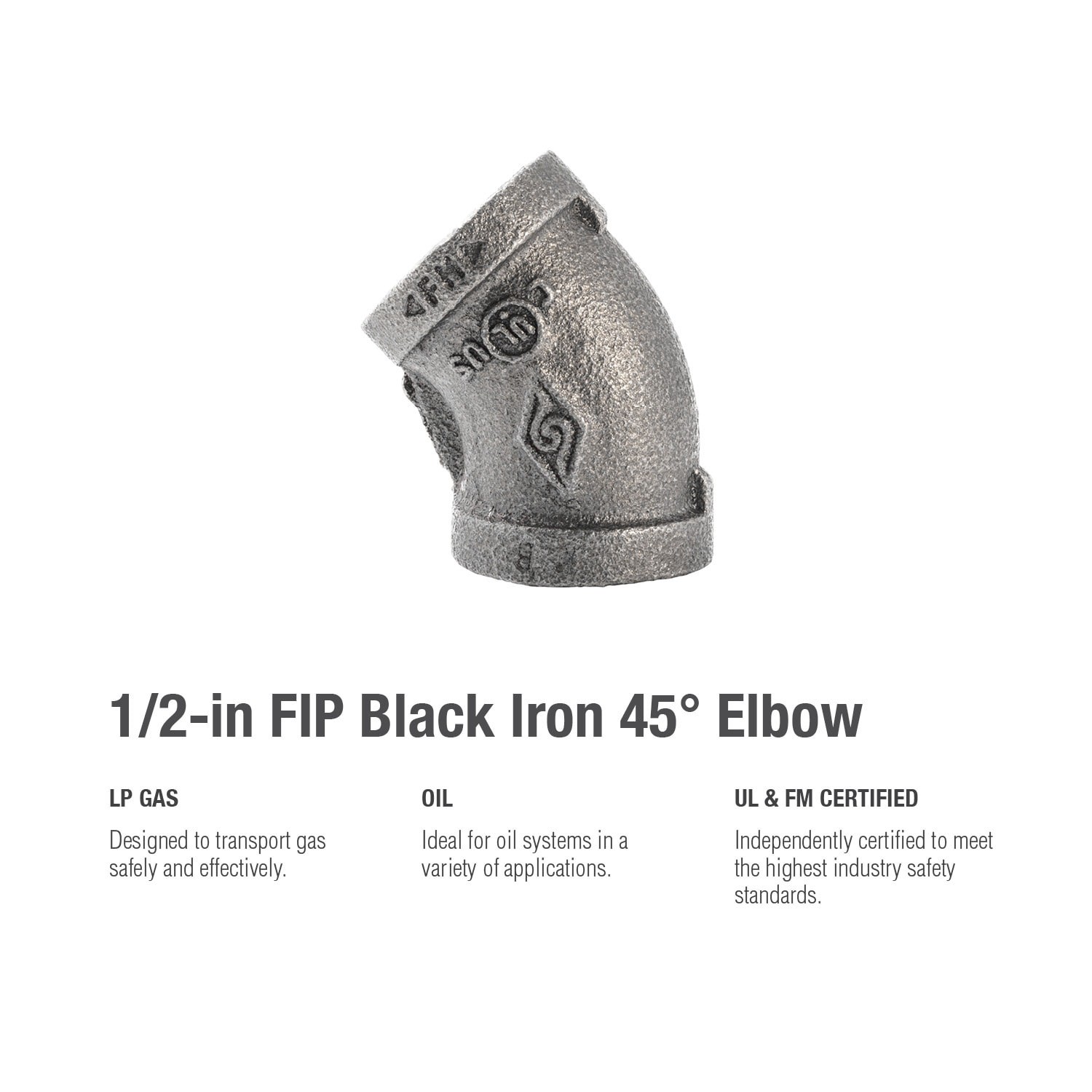 slide 5 of 5, RELIABILT 1/2-in 45 Black Iron Elbow Fitting, 1 ct