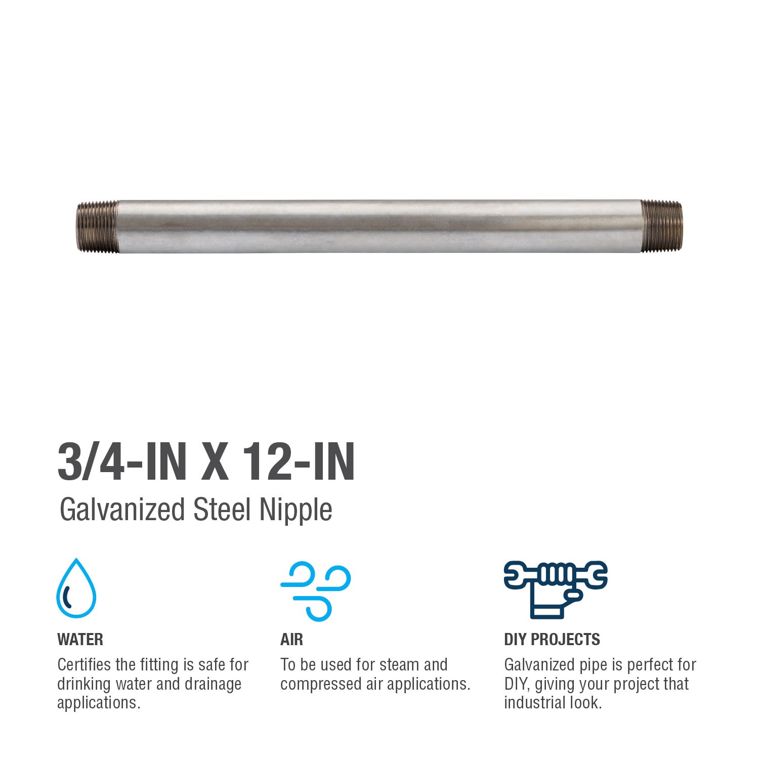 slide 4 of 6, RELIABILT 3/4-in x 12-in Galvanized Nipple, 1 ct