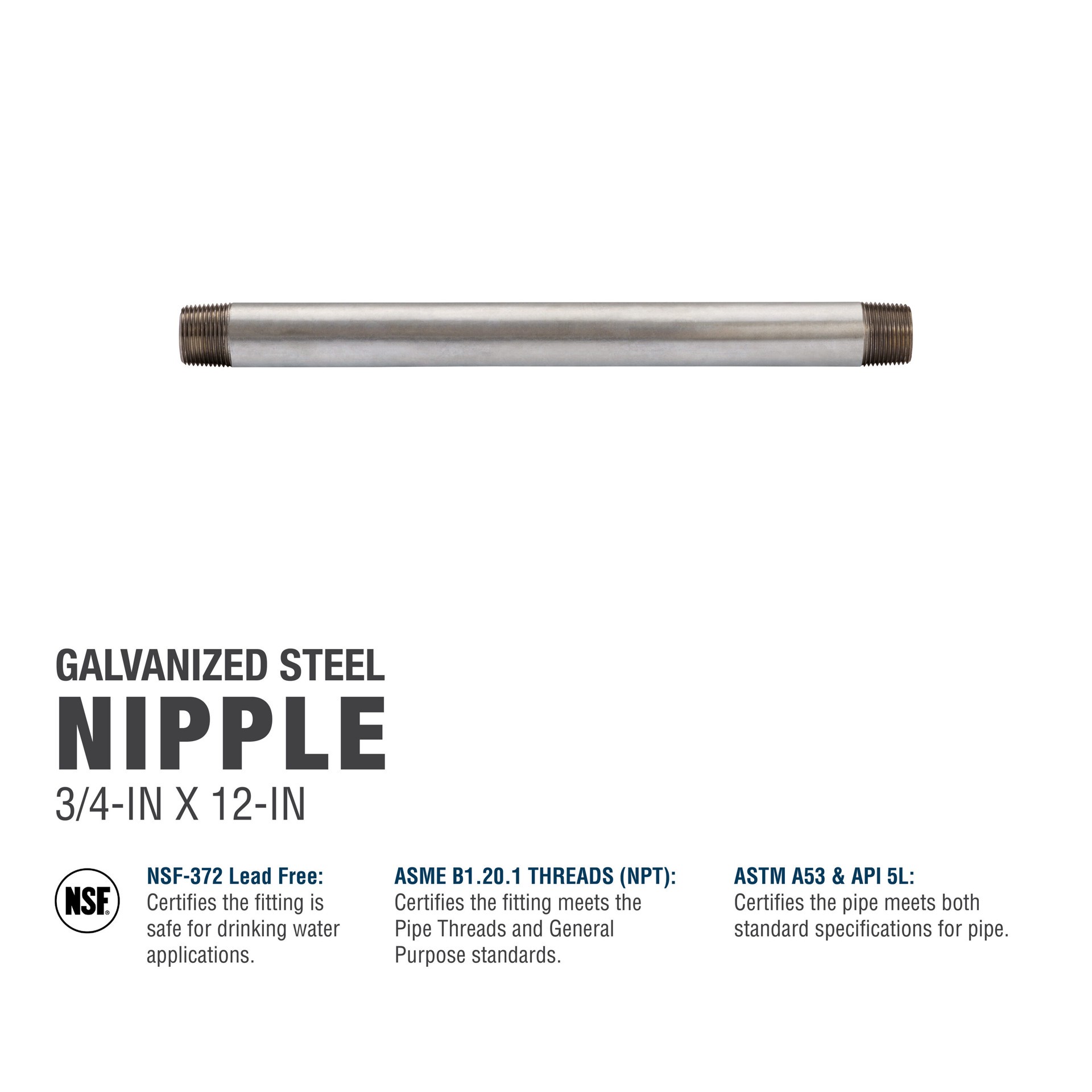 slide 5 of 6, RELIABILT 3/4-in x 12-in Galvanized Nipple, 1 ct