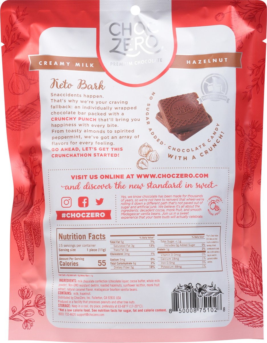 slide 5 of 9, ChocZero Creamy Milk Hazelnut Keto Bark 15 Mini Pack 15 ea, 15 ct