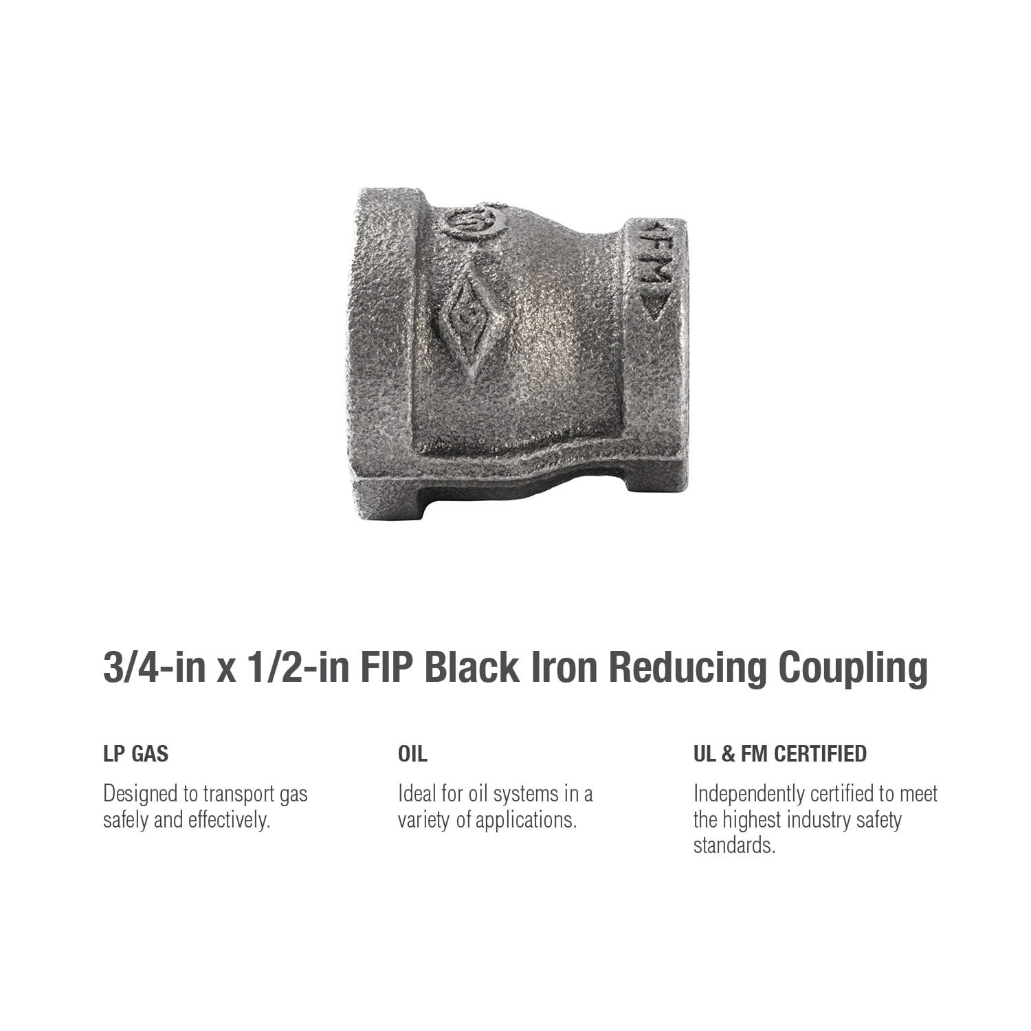 slide 5 of 5, RELIABILT 3/4-in x 1/2-in Black Iron Coupling Fitting, 1 ct