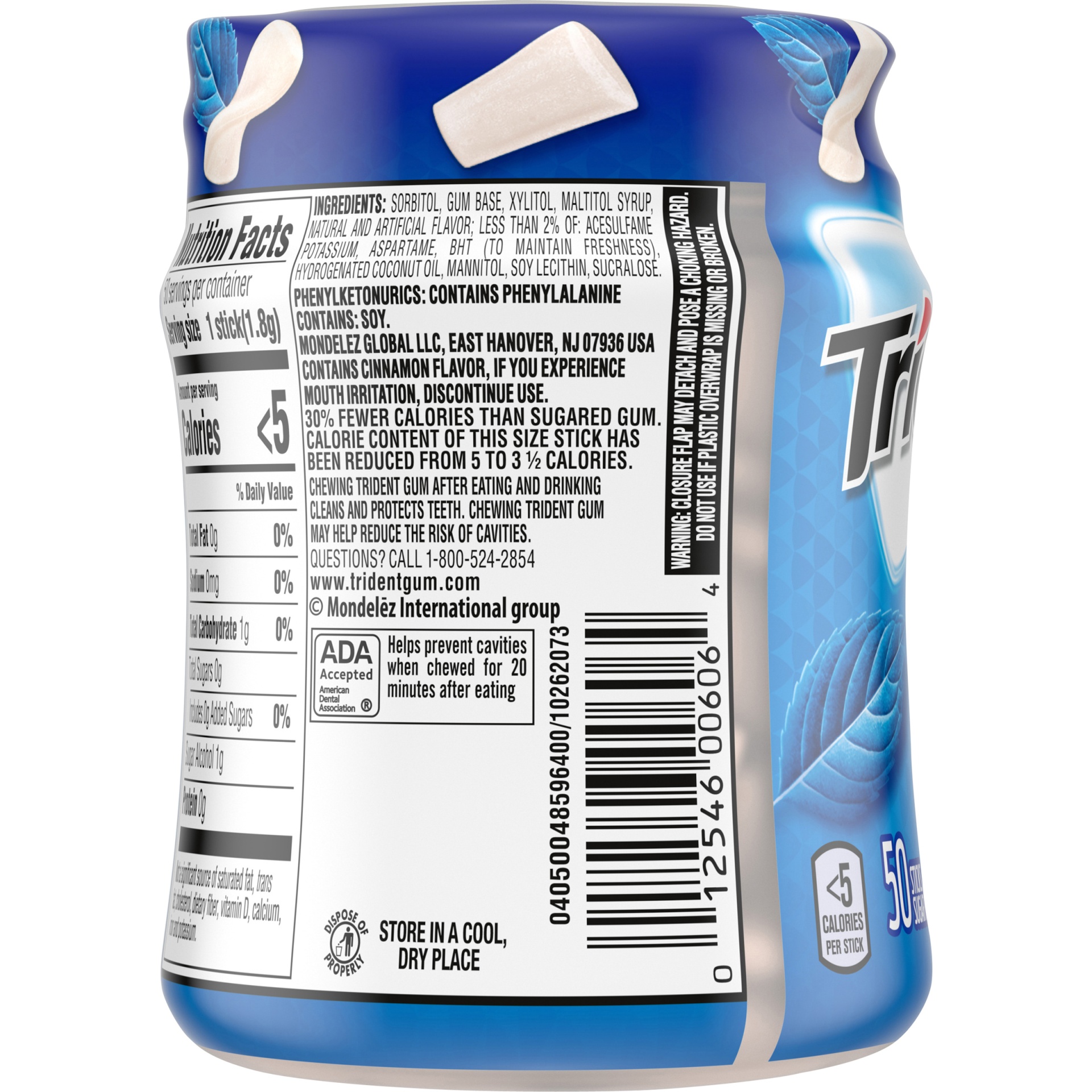 slide 2 of 9, Trident Unwrapped Original Flavor Sugar Free Gum, 50 Piece Bottle, 0.20 lb