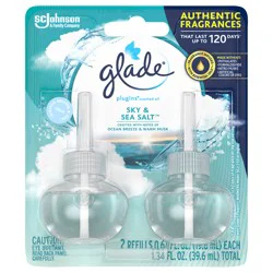 Glade PlugIns Scented Oil 2 Refills, Air Freshener, Sky & Sea Salt, Essential Oil Infused Wall Plug In, 1.34 FL OZ, Pack of 2