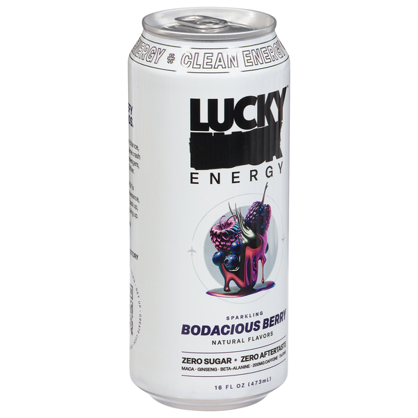 slide 1 of 1, Lucky Energy Sugar Free Energy Drinks, Bodacious Berry, 16oz Can, 16 fl oz