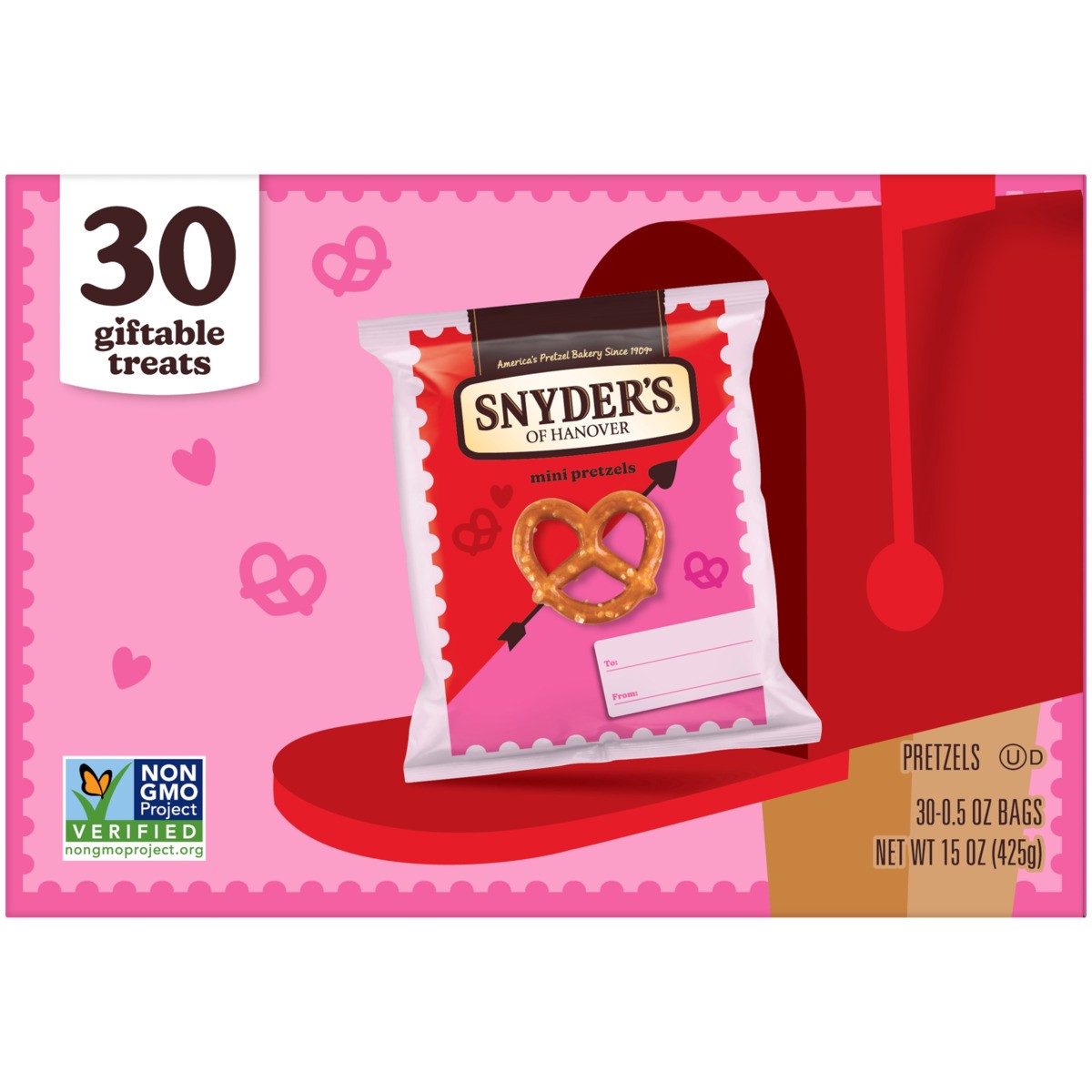 slide 9 of 11, "snyder Val Mini Prtzls 30ct", 15 inoz in