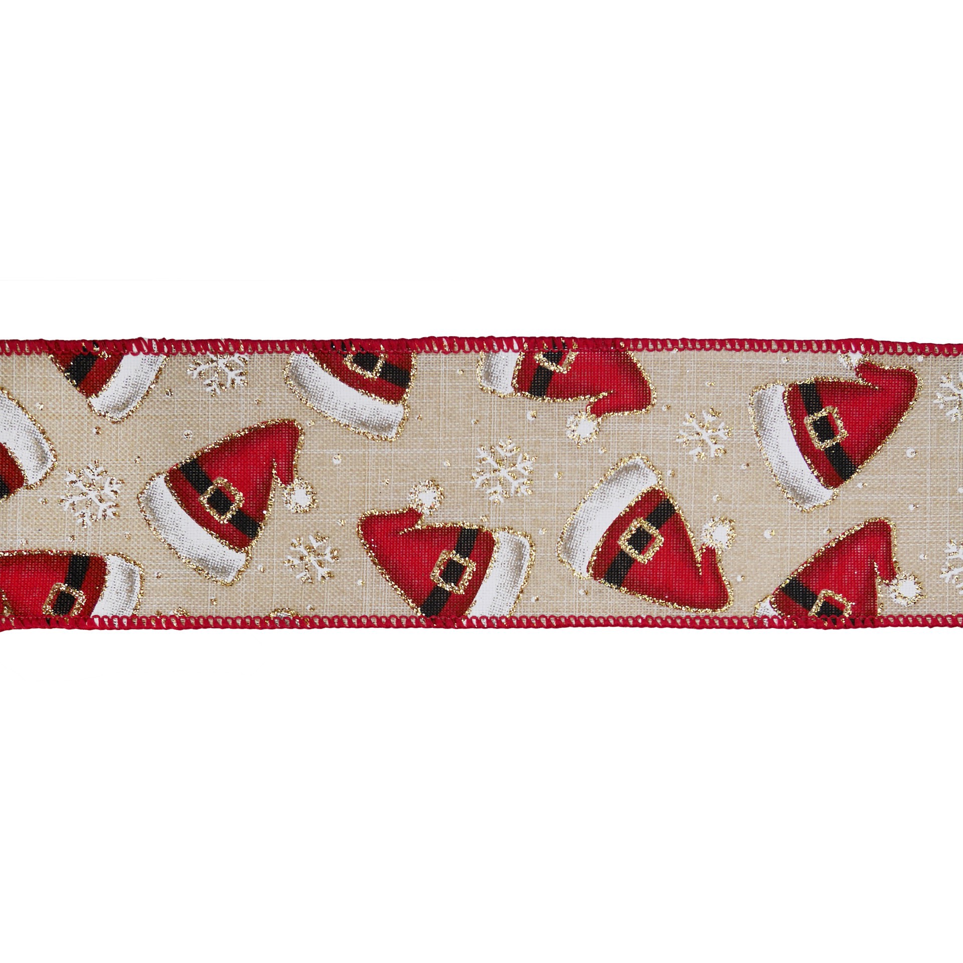 slide 3 of 3, 2.5" X 20ft. Santa Hat Faux Linen Wired Ribbon By Celebrate It, 2.5 in x 20 ft