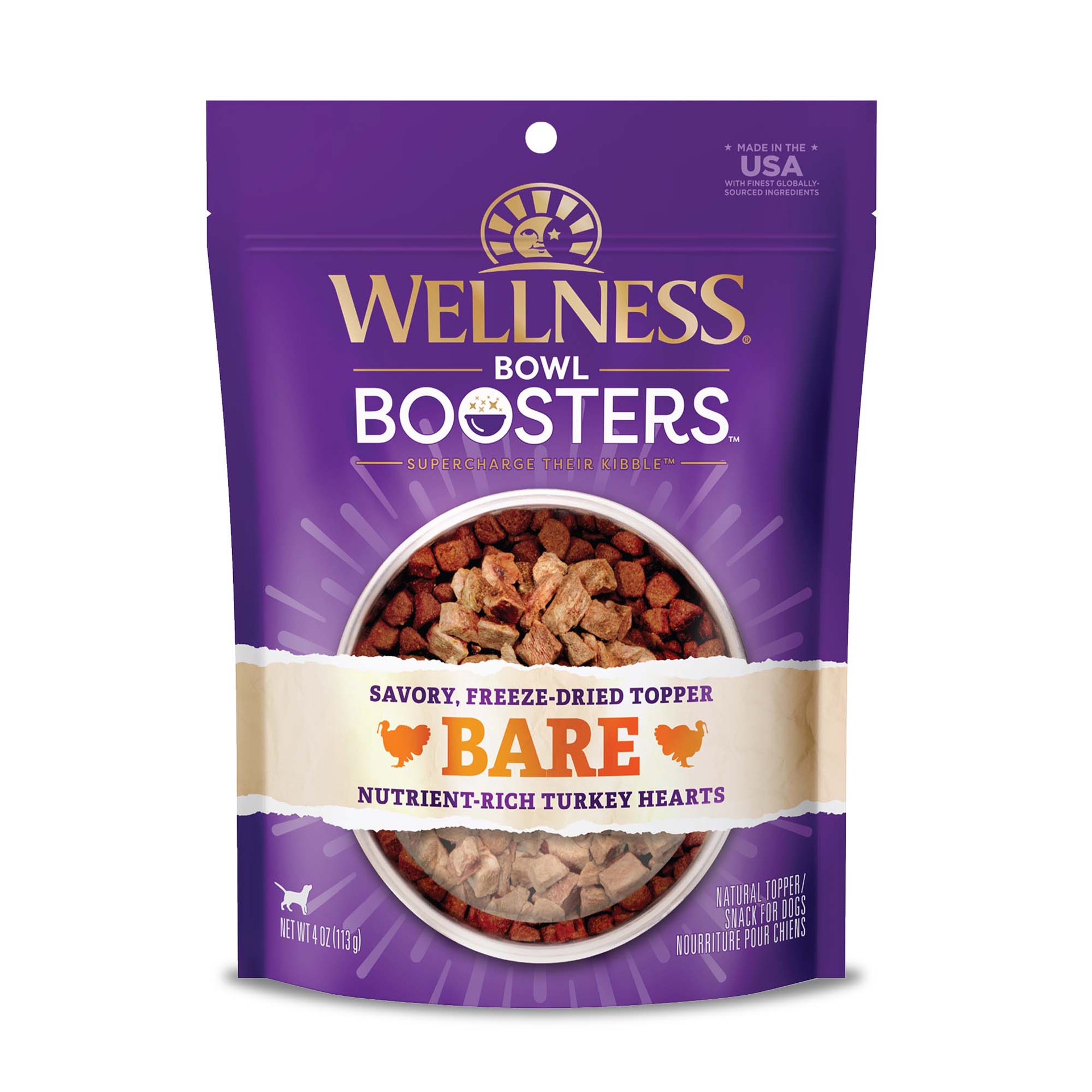 slide 1 of 5, Wellness Bowl Boosters BARE Dog Food Topper, Freeze Dried Turkey, 4-Ounce Bag, 1 ct