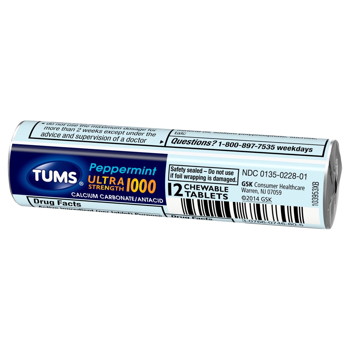 slide 5 of 9, TUMS Chewable Antacid Tablets for Ultra Strength Heartburn Relief, Peppermint - 12 Count Rolls, 12 ct