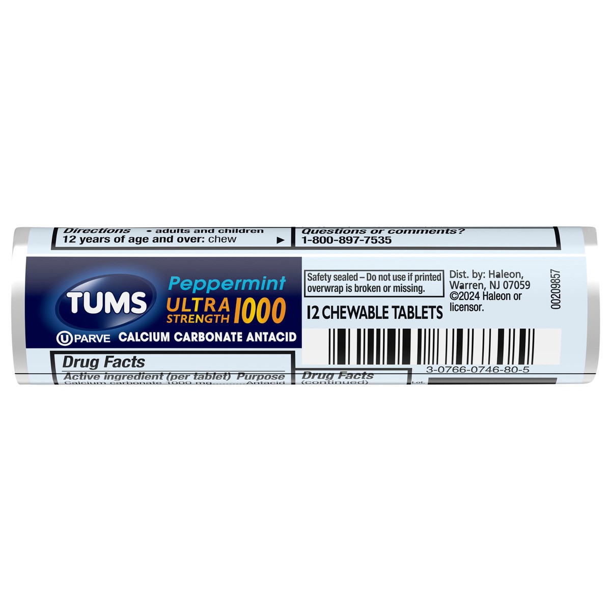 slide 1 of 9, TUMS Chewable Antacid Tablets for Ultra Strength Heartburn Relief, Peppermint - 12 Count Rolls, 12 ct