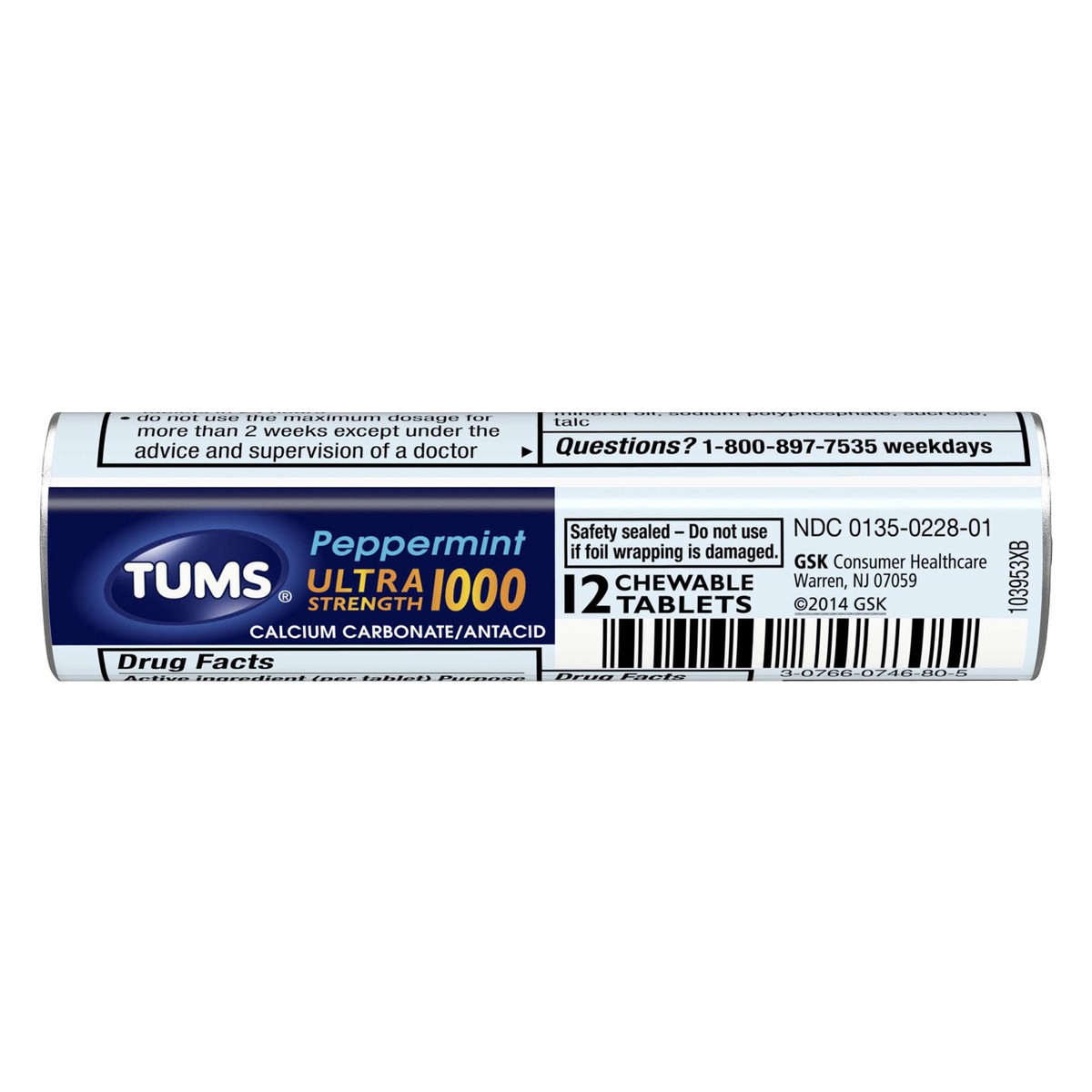 slide 9 of 9, TUMS Chewable Antacid Tablets for Ultra Strength Heartburn Relief, Peppermint - 12 Count Rolls, 12 ct