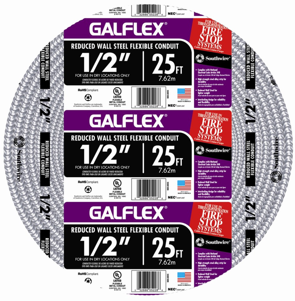 slide 1 of 2, Southwire 1/2-in x 25-ft Silver Galflex Metallic Flex Conduit, 1 ct