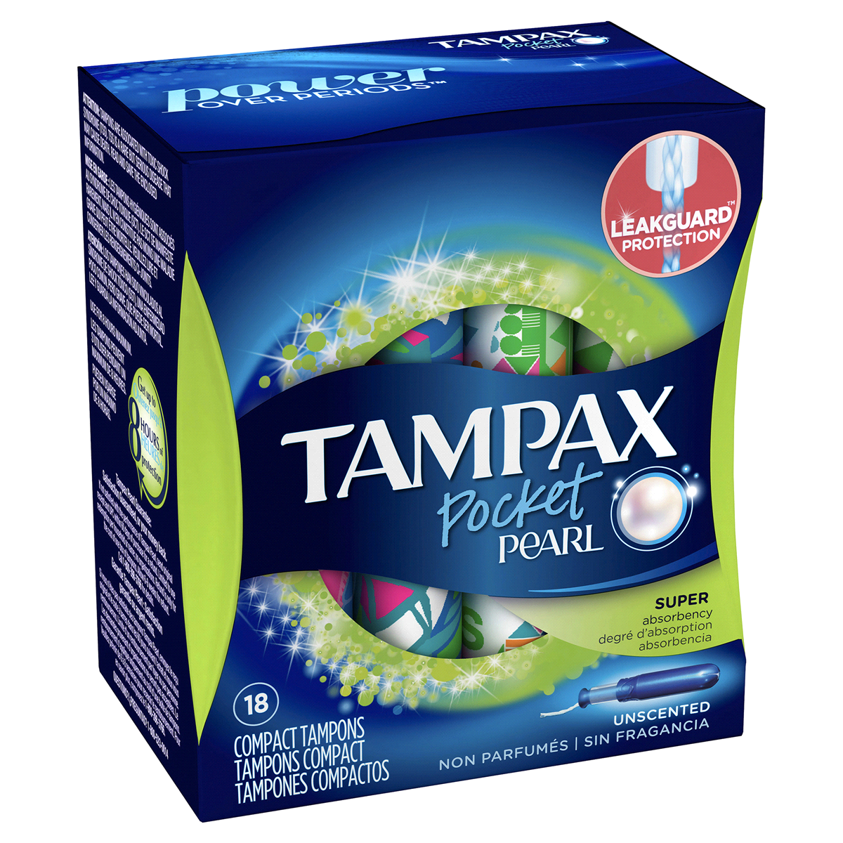 slide 3 of 3, Tampax Pocket Pearl Unscented Super Absorbency Compact Plastic Tampons, 18 ct