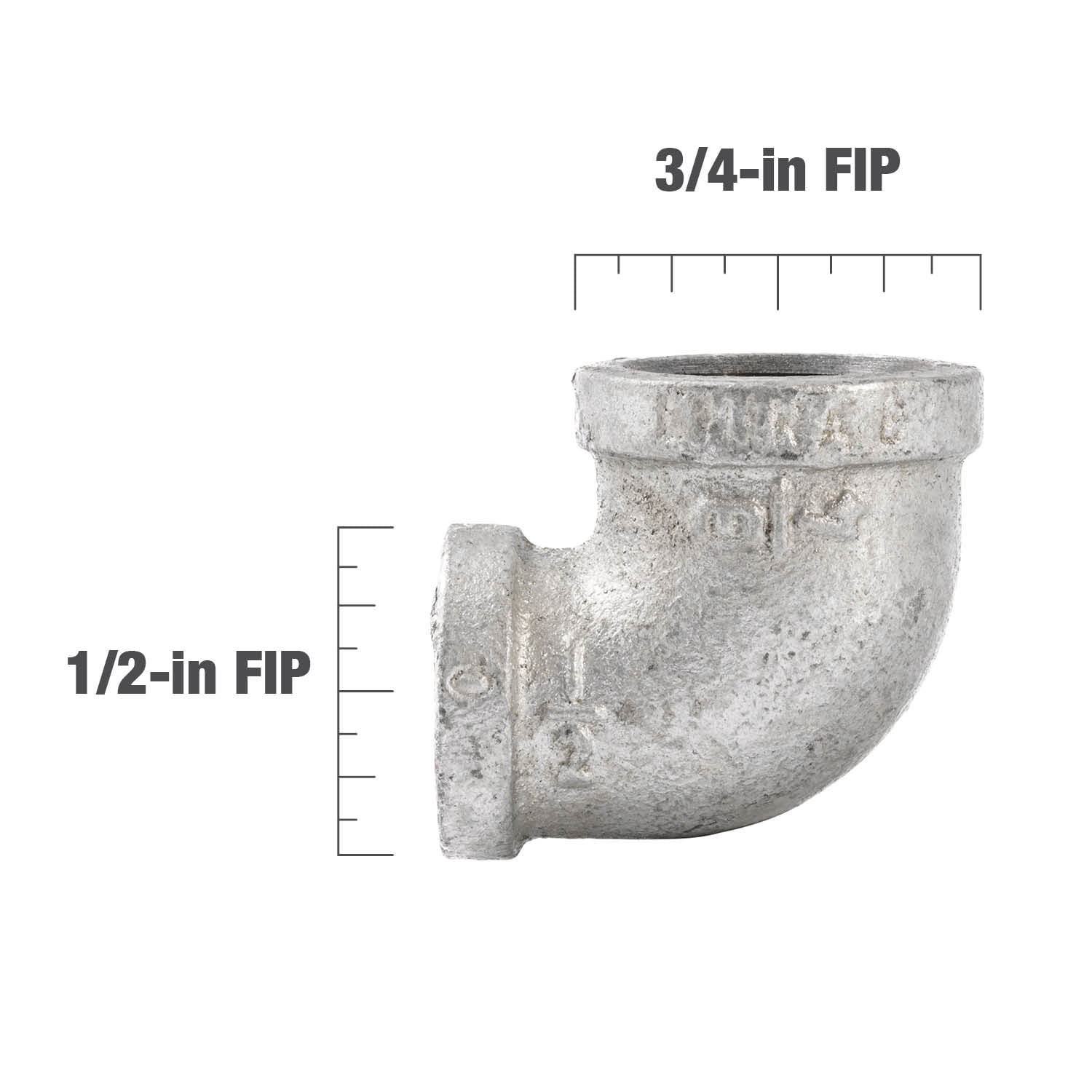 slide 4 of 6, RELIABILT 3/4-in x 1/2-in 90-Degree Galvanized Reducing Elbow, 1 ct