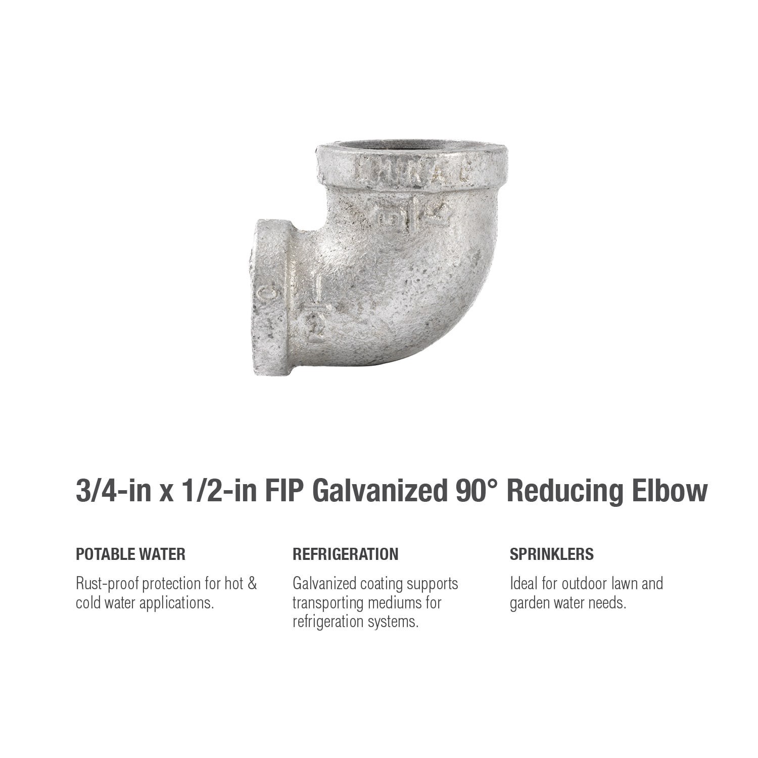 slide 5 of 6, RELIABILT 3/4-in x 1/2-in 90-Degree Galvanized Reducing Elbow, 1 ct
