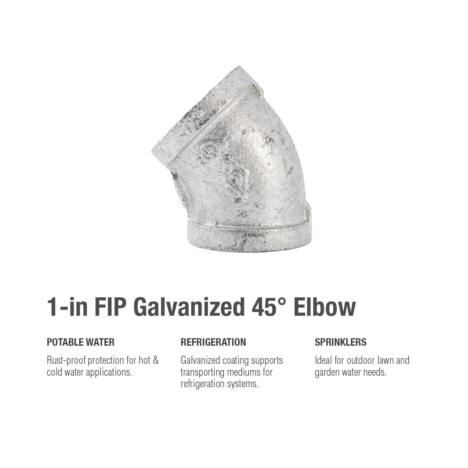 slide 5 of 6, RELIABILT 1-in 45-Degree Galvanized Elbow, 1 ct