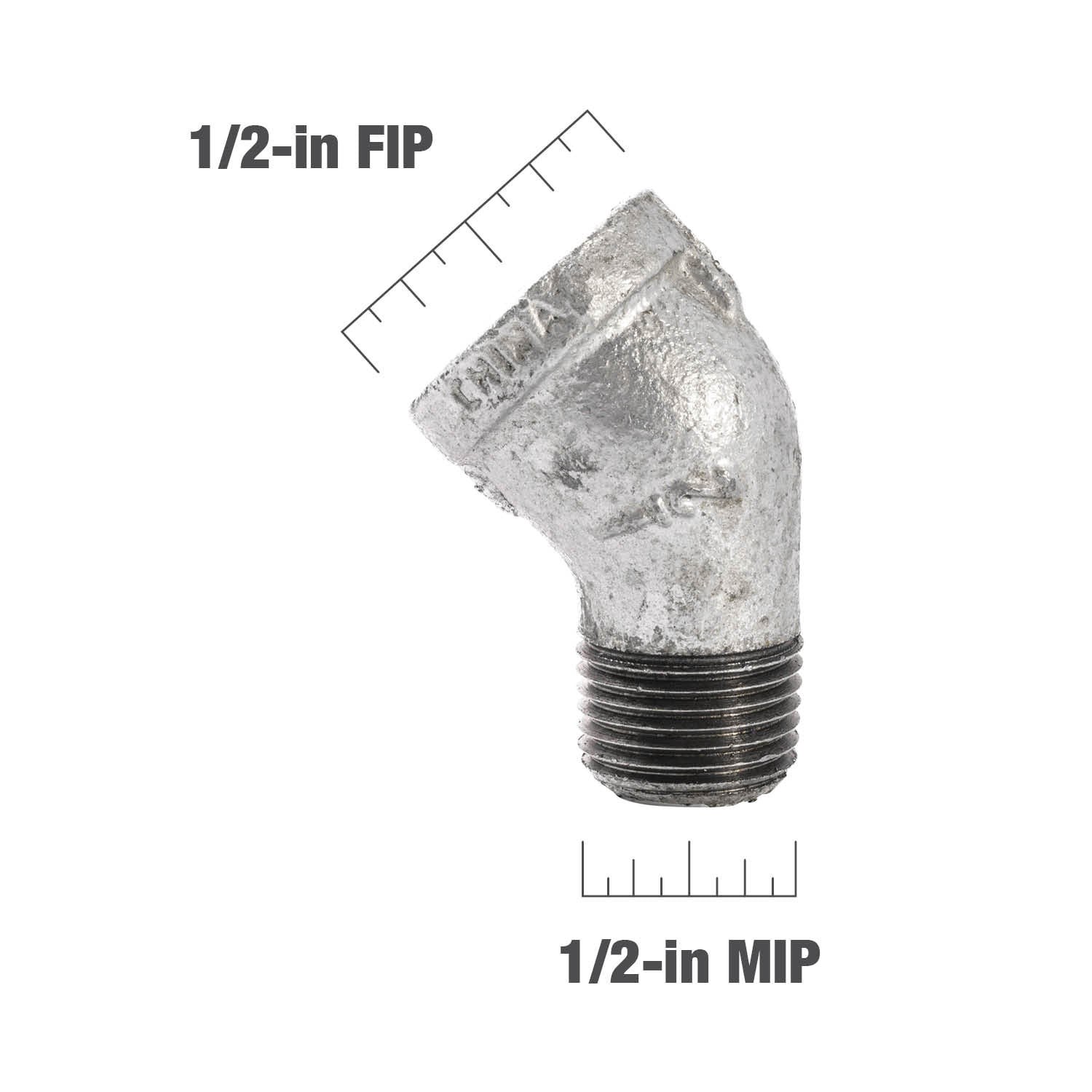 slide 4 of 6, RELIABILT 1/2-in x 45-Degree Galvanized Street Elbow, 1 ct