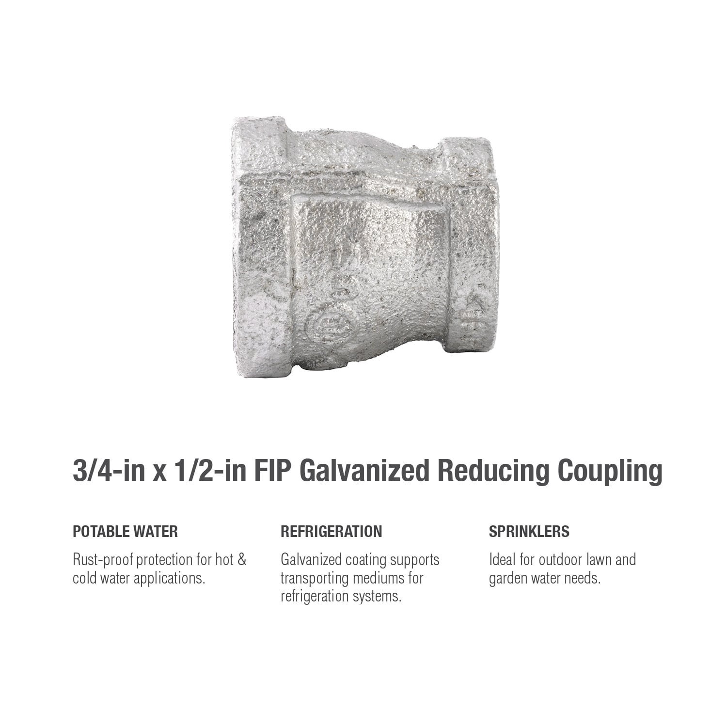 slide 5 of 6, RELIABILT 3/4-in x 1/2-in Galvanized Reducing Coupling, 1 ct